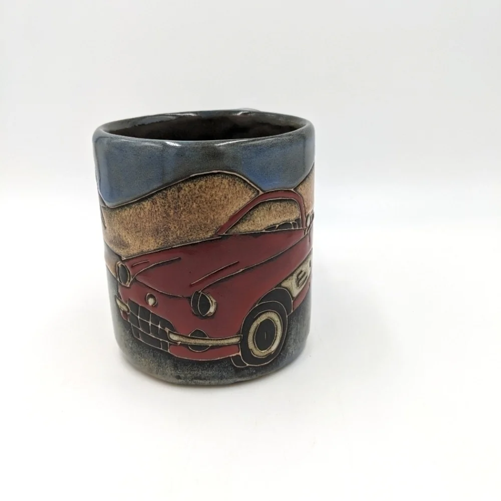 Mara Stoneware Coffee Cup Mug Racecar Sports Car Palm Tree Beach 16oz
